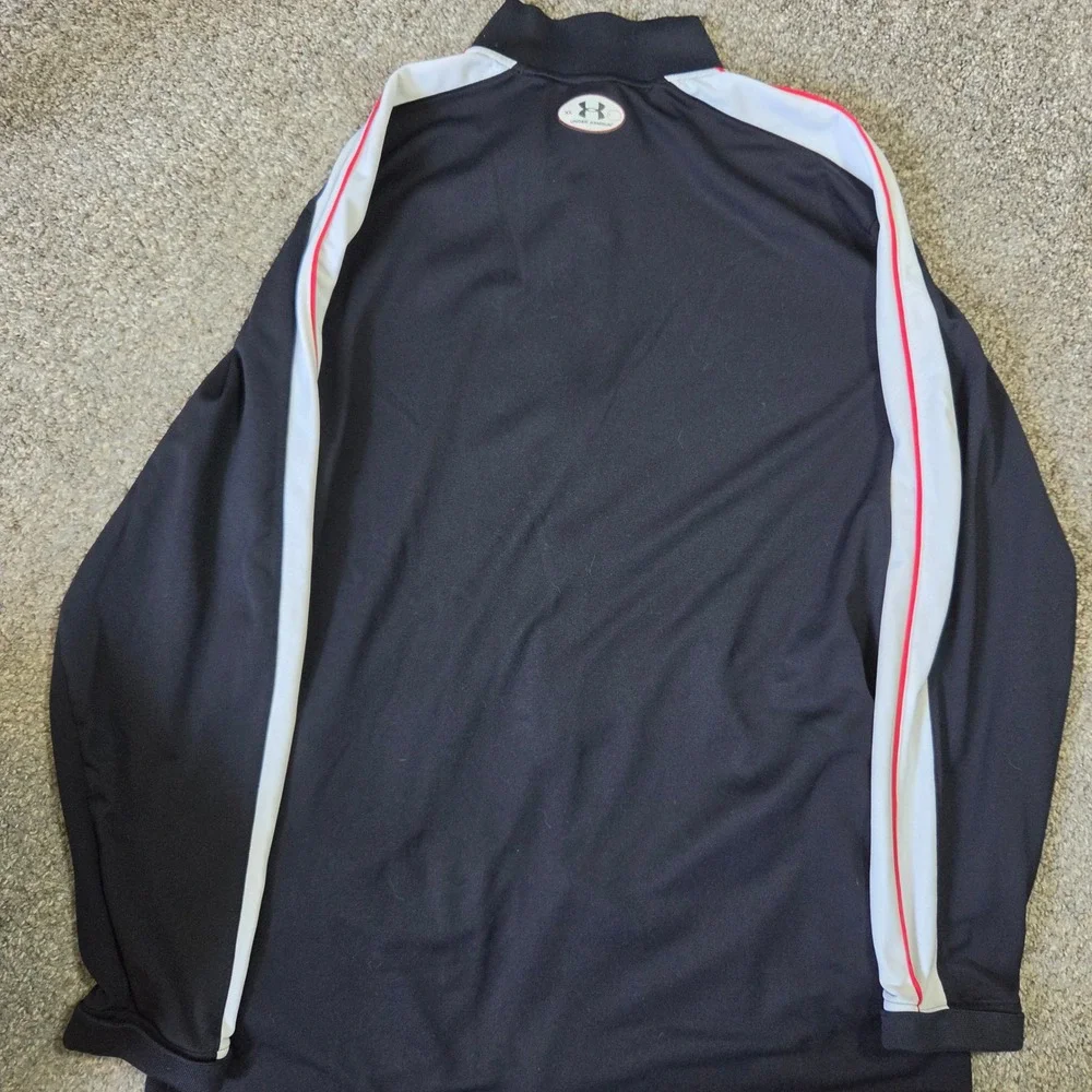 Under Armour Mens XL Full Zip Track Jacket Black White Red Stripe Athletic Sport